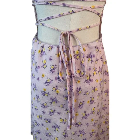 Strappy Small Back Mini Dress Pink/Purple Fully Lined Sweetheart Neckline - Picture 10 of 12